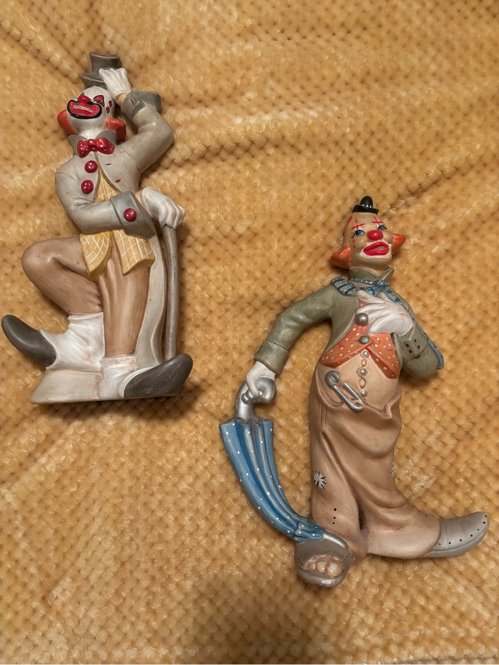 vintage porcelain bisque 11” hobo clown figurines 1970s